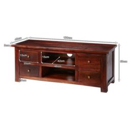 Indian Hub Jaipur Dark Mango TV Cabinet - Solid Mango Wood - L48 x W130 x H50 cm in Brown - thumbnail 2
