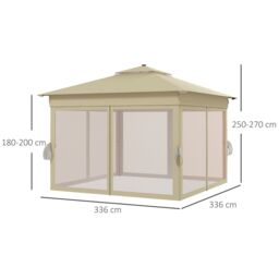 OUTSUNNY 3x3(m) Pop Up Gazebo w/ Solar-Powered LED Lights Curtain Netting in Brown - thumbnail 3