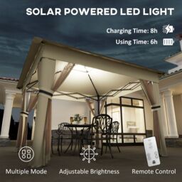 OUTSUNNY 3x3(m) Pop Up Gazebo w/ Solar-Powered LED Lights Curtain Netting in Brown - thumbnail 4