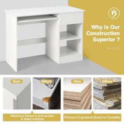 Kelvenix Modern Computer Desk Workstation PC Laptop Table in White - Size: 0.6m2 - thumbnail 5