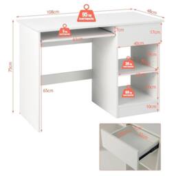 Kelvenix Modern Computer Desk Workstation PC Laptop Table in White - Size: 0.6m2 - thumbnail 2