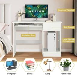 Kelvenix Modern Computer Desk Workstation PC Laptop Table in White - Size: 0.6m2 - thumbnail 4