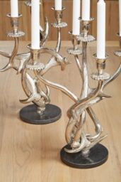 Orsina 3 Candles Antler Candelabra Holder, Candle Holder for Dining Table, 3 Candle Holder Centrepiece in Silver - thumbnail 2
