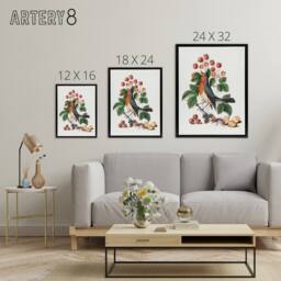 "Artery8 Robin Bird & Wild Strawberry Plant Bolton Black Framed Canvas Art in White - Size: W18"" x H24""" - thumbnail 4