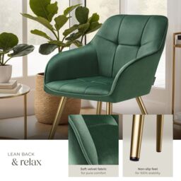 tectake Dining Chair Marilyn Per Piece - Dark Green/Gold in Dark Green - Size: 1 Pack - thumbnail 4