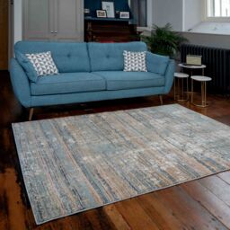 Kukoon Beige Blue Abstract Distressed Effect Area Rug in Mid Blue - Size: 120 cm x 170 cm - thumbnail 2