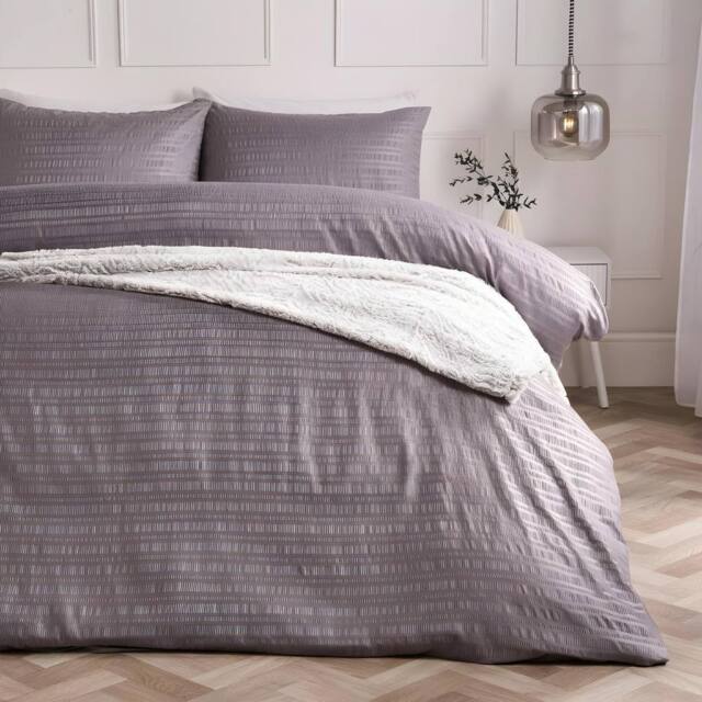 OHS Embossed Bedding Set Textured Duvet Cover with Pillowcase in Grey - Size: Double - image 1