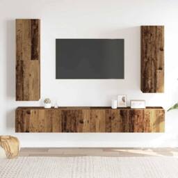 Berkfield Home Classic 4 Piece TV Cabinet Set Wall-mounted Old Wood Engineered Wood in Brown - thumbnail 1