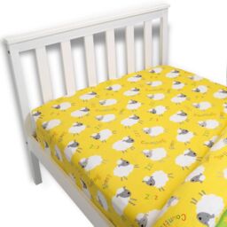 Happy Linen Company Kids Farm Animals Counting Sheep Fitted Sheet in Yellow - Size: Double Fitted - thumbnail 2