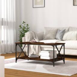 Berkfield Home Coffee Table Smoked Oak 100x50x45 cm Engineered Wood & Iron in Brown - Size: 100 x 50 x 45 cm - thumbnail 3