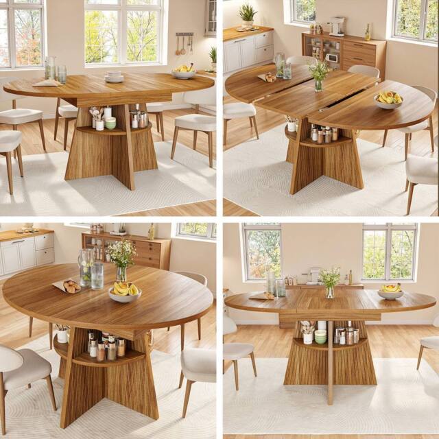 BTM Extendable Dining Table Round to Oval Kitchen Table for 8 in Brown - image 1