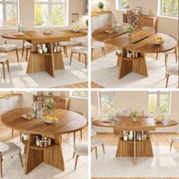 BTM Extendable Dining Table Round to Oval Kitchen Table for 8 in Brown