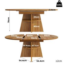 BTM Extendable Dining Table Round to Oval Kitchen Table for 8 in Brown - thumbnail 7
