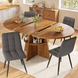 BTM Extendable Dining Table Round to Oval Kitchen Table for 8 in Brown - thumbnail 5