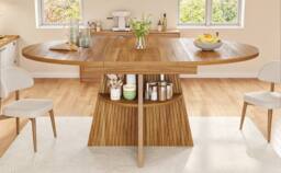 BTM Extendable Dining Table Round to Oval Kitchen Table for 8 in Brown - thumbnail 6