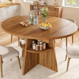 BTM Extendable Dining Table Round to Oval Kitchen Table for 8 in Brown - thumbnail 4