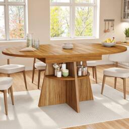 BTM Extendable Dining Table Round to Oval Kitchen Table for 8 in Brown - thumbnail 2
