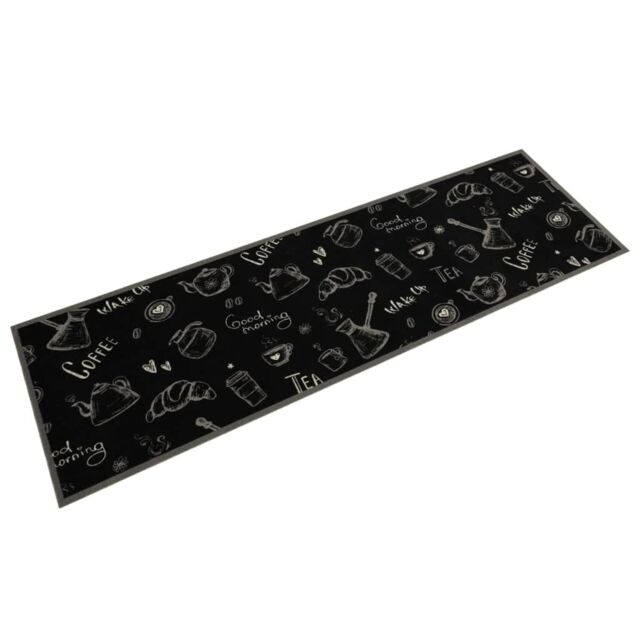 Berkfield Home Kitchen Rug Washable Morning Black 45x150 cm Velvet - image 1
