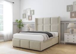 "Sloomy Beaumont Plush Divan Base No Drawers-54"" Wing Headboard & Footboard in Cream - Size: Double" - thumbnail 3