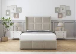 "Sloomy Beaumont Plush Divan Base No Drawers-54"" Wing Headboard & Footboard in Cream - Size: Double" - thumbnail 2