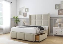 "Sloomy Beaumont Plush Divan Base No Drawers-54"" Wing Headboard & Footboard in Cream - Size: Double" - thumbnail 4
