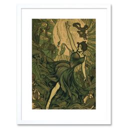 "Artery8 Wall Art Print Boho Ballerina Dancing with the Forest Moon Artwork Framed 9X7 Inch in White - Size: W7"" x H9""" - thumbnail 1