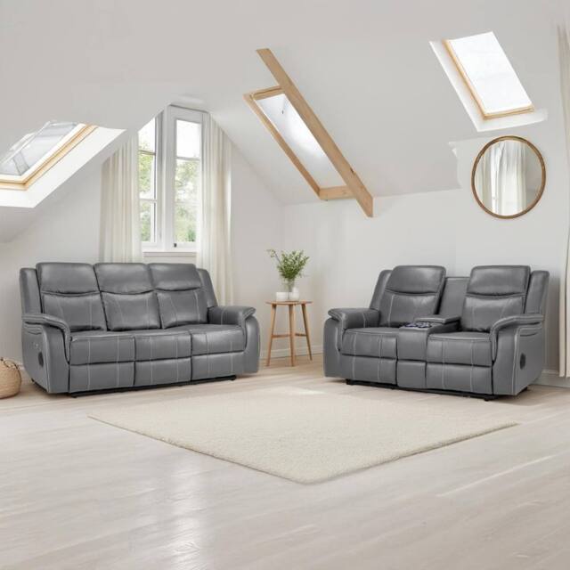 Furnishings For Less UK Orlando Grey Leather Electric Reclining Sofa Suite 3 + 2 USB - image 1