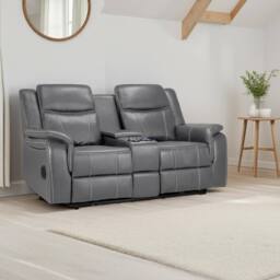 Furnishings For Less UK Orlando Grey Leather Electric Reclining Sofa Suite 3 + 2 USB - thumbnail 2