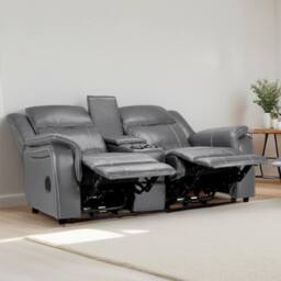 Furnishings For Less UK Orlando Grey Leather Electric Reclining Sofa Suite 3 + 2 USB - thumbnail 3