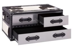 Orsina Black & White Genuine Cowhide Coffee Table, Rectangular Table With Three Drawers, Table With Leather Handles - thumbnail 5