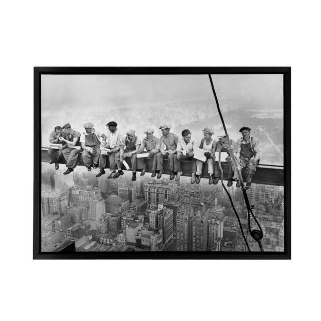 "Artery8 Men On Girder Lunch Atop A Skyscraper Photo Framed Canvas Wall Art Print in Grey - Size: W12"" x H16""" - image 1