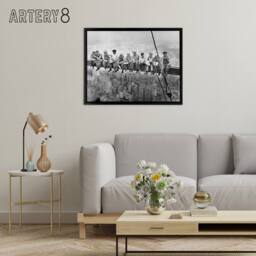 "Artery8 Men On Girder Lunch Atop A Skyscraper Photo Framed Canvas Wall Art Print in Grey - Size: W12"" x H16""" - thumbnail 3