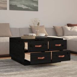 Berkfield Home Coffee Table Black 80x80x45 cm Solid Wood Pine - Size: 80 x 80 x 45 cm - thumbnail 4
