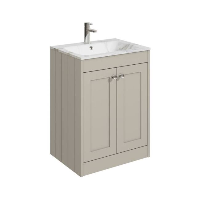Balterley 600mm Floor Standing 2 Door Unit & Stone Basin 1 Tap Hole Pebble Grey - image 1