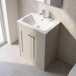 Balterley 600mm Floor Standing 2 Door Unit & Stone Basin 1 Tap Hole Pebble Grey - thumbnail 3