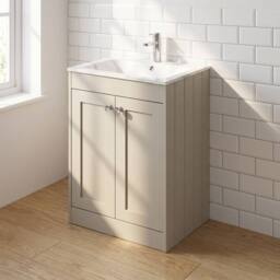 Balterley 600mm Floor Standing 2 Door Unit & Stone Basin 1 Tap Hole Pebble Grey - thumbnail 4