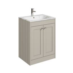 Balterley 600mm Floor Standing 2 Door Unit & Stone Basin 1 Tap Hole Pebble Grey