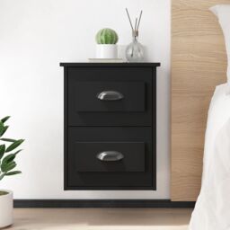 Berkfield Home Wall-mounted Bedside Cabinet Black 41.5x36x53cm - Size: 41.5x36x53 cm - thumbnail 1