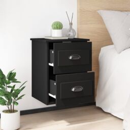 Berkfield Home Wall-mounted Bedside Cabinet Black 41.5x36x53cm - Size: 41.5x36x53 cm - thumbnail 3