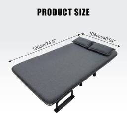 Alivio 2-in-1 Double Folding Sofa Bed - Convertible Sofa Cum Bed with Wide Armrests, 6-Level Adjustable Backrest, Virgin Cotton Filling in Grey - thumbnail 6