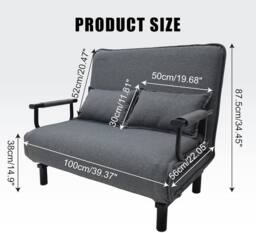 Alivio 2-in-1 Double Folding Sofa Bed - Convertible Sofa Cum Bed with Wide Armrests, 6-Level Adjustable Backrest, Virgin Cotton Filling in Grey - thumbnail 5