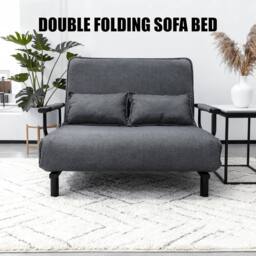 Alivio 2-in-1 Double Folding Sofa Bed - Convertible Sofa Cum Bed with Wide Armrests, 6-Level Adjustable Backrest, Virgin Cotton Filling in Grey - thumbnail 7