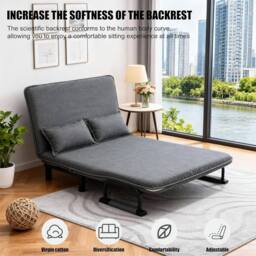 Alivio 2-in-1 Double Folding Sofa Bed - Convertible Sofa Cum Bed with Wide Armrests, 6-Level Adjustable Backrest, Virgin Cotton Filling in Grey - thumbnail 4