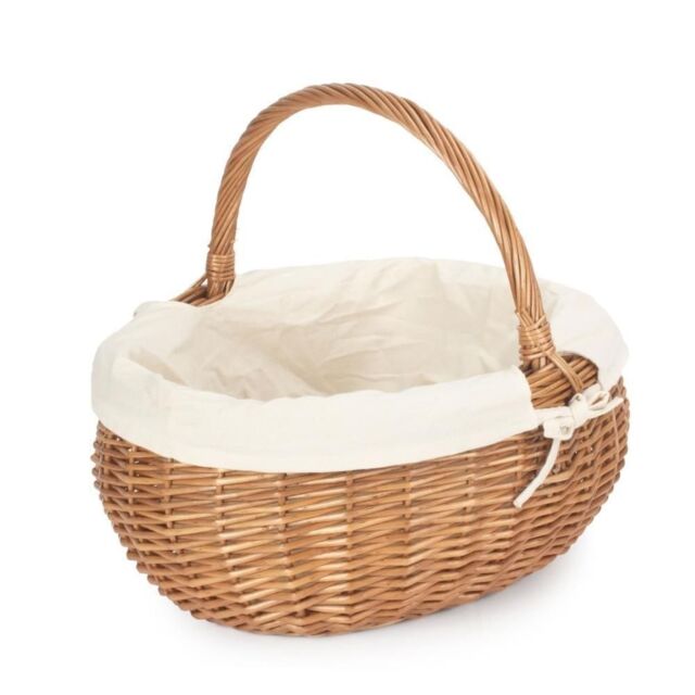 Red Hamper Wicker Cotton Lined Deluxe Shopping Basket in White - Size: Large - image 1