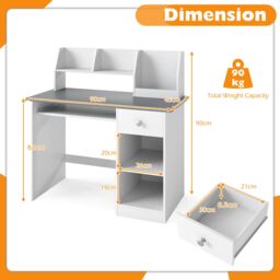 Gymax Study Desk Wooden Writing Table With Keyboard Tray & Drawer in Grey - thumbnail 2
