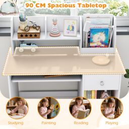 Gymax Study Desk Wooden Writing Table With Keyboard Tray & Drawer in Grey - thumbnail 8