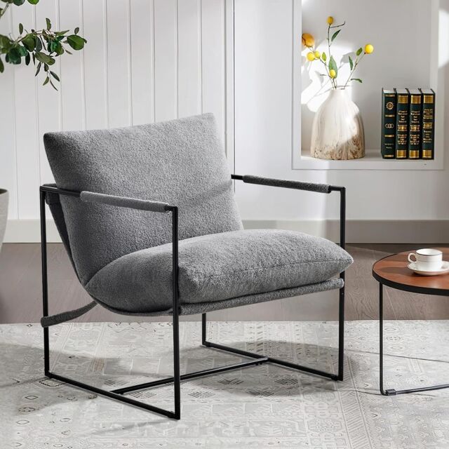 MCC Direct Boucle Fabric Lounge Chair with Metal Frame Upholstered Accent chair in Grey