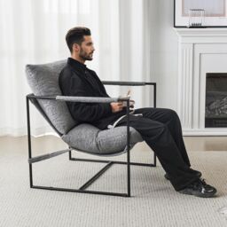 MCC Direct Boucle Fabric Lounge Chair with Metal Frame Upholstered Accent chair in Grey - thumbnail 7