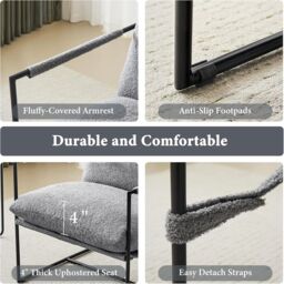 MCC Direct Boucle Fabric Lounge Chair with Metal Frame Upholstered Accent chair in Grey - thumbnail 3