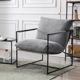 MCC Direct Boucle Fabric Lounge Chair with Metal Frame Upholstered Accent chair in Grey - thumbnail 5